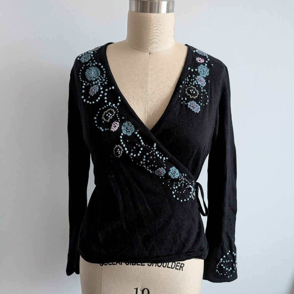 Cotton/Wool Wrap Beaded Sweater
